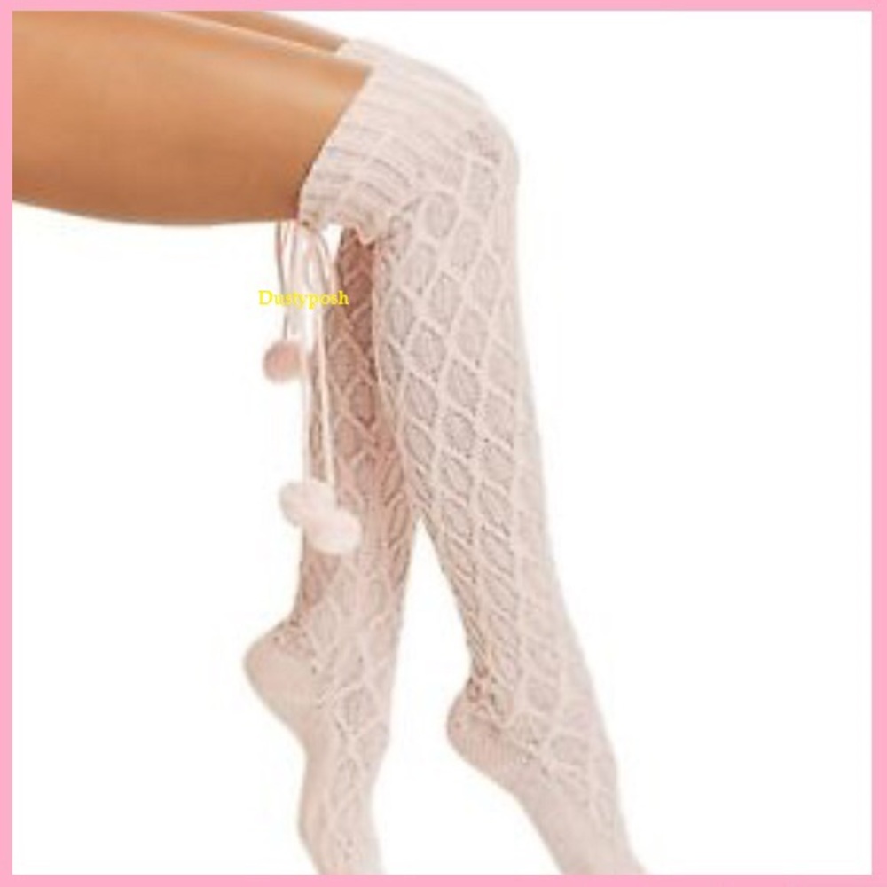 UGG Cable Pom Pom Over Knee Thigh High Socks Boot - Picture 3 of 11